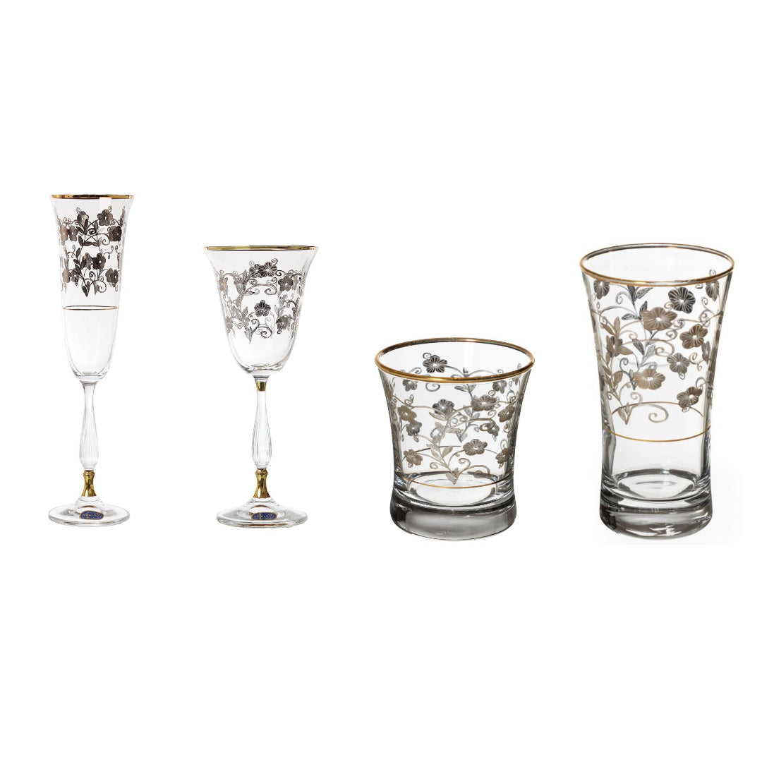 Glass Set 24 Pieces -Gold & Silver
