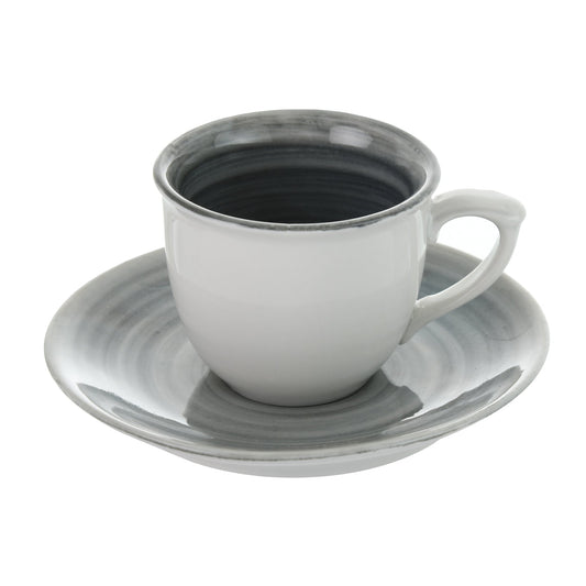 Senzo - Plume - Coffee Cup Set 6 Pieces with Saucer - Grey - Porcelain - 165ml - 520001140x6