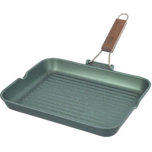 Risoli - Dr. Green Rectangular Grill with Wooden Folding Handle - Green - Die Cast Aluminum - 33x26cm - 44000350