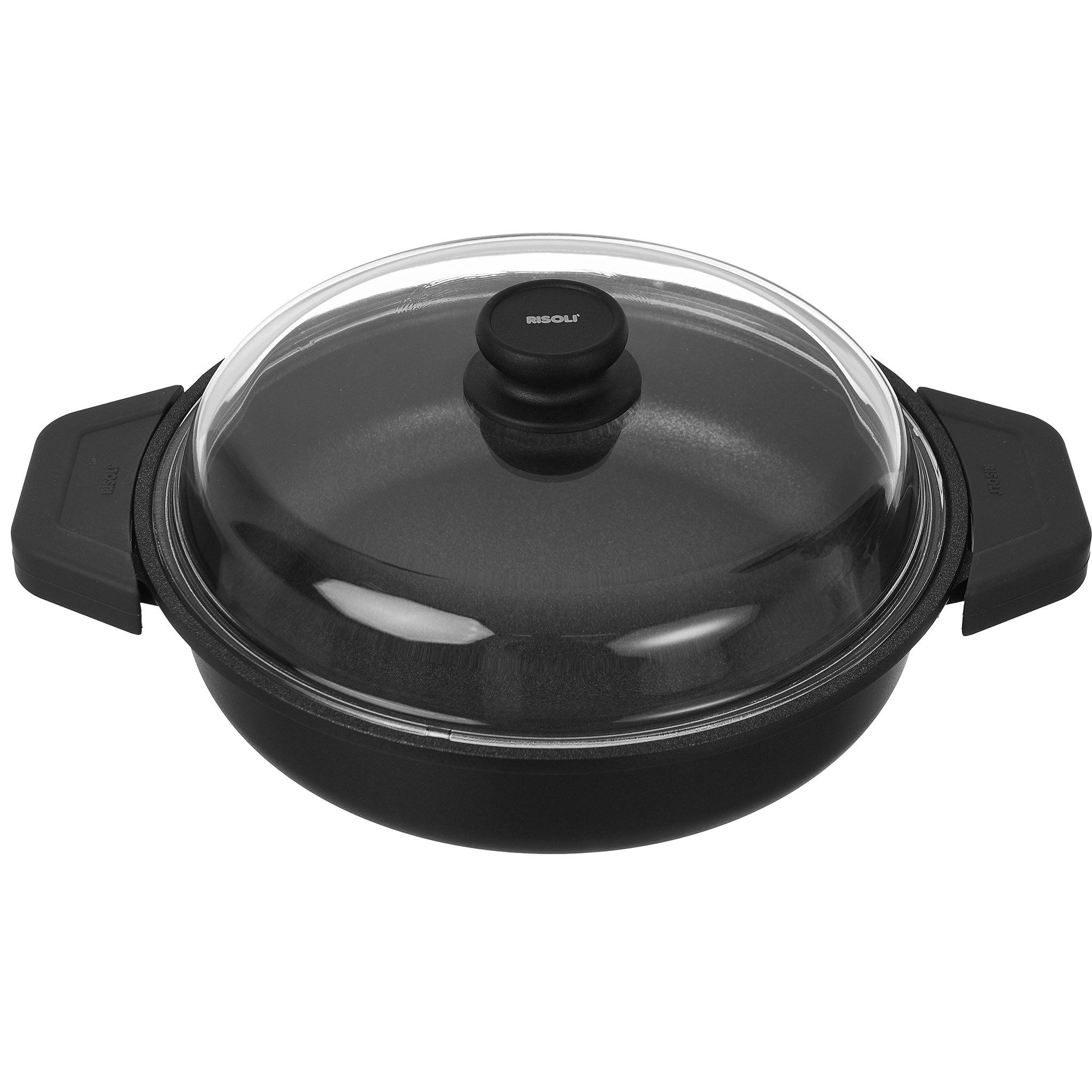 Risoli - Granito Saucepan with Glass Cover & Soft Removable Silicone Handles - Black - Die Cast Aluminum - 28cm - 44000401