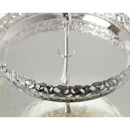 Queen Anne - 2 Tier Round Cake Stand with Legs - Silver Plated Metal - 23&28cm - 26000386