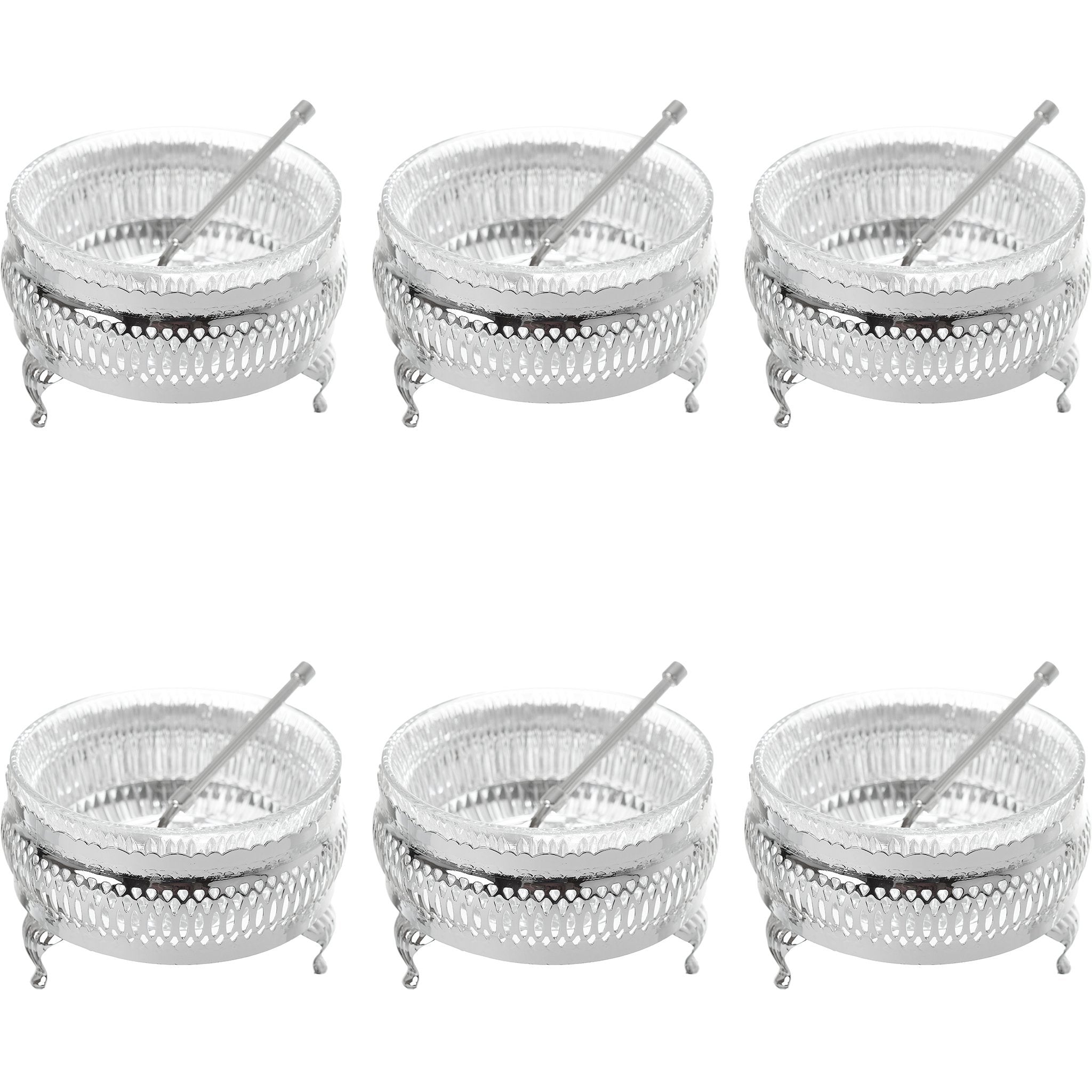 Queen Anne - Bowl Set with Dessert Spoons 6 Pieces - Silver Plated Metal with Glass - 26000372