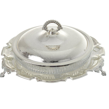 Queen Anne - Round Hors d'oeuvre 5 Parts with Silver Plated Cover & Stand - Silver Plated Metal & Glass - 25cm - 26000444