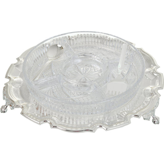 Queen Anne - Round Hors d'oeuvre 5 Parts with Silver Plated Cover & Stand - Silver Plated Metal & Glass - 25cm - 26000445