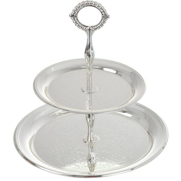 Queen Anne - 2 Tier Round Cake Stand - Silver Plated Metal - 25.5x26cm - 26000450