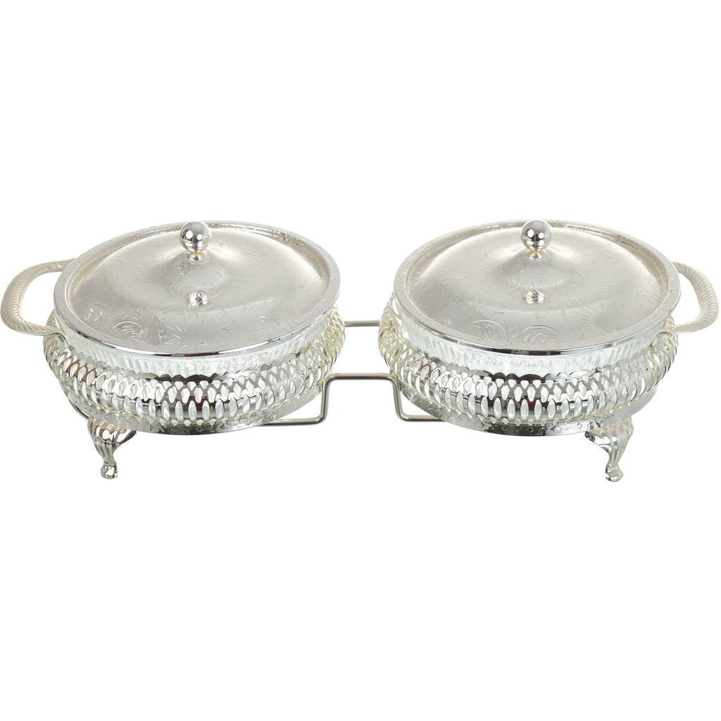 Queen Anne - Jam Bowl Set with Silver Plated Stand & Covers 2 Pieces - Silver Plated Metal & Glass - 26x12cm - 26000453