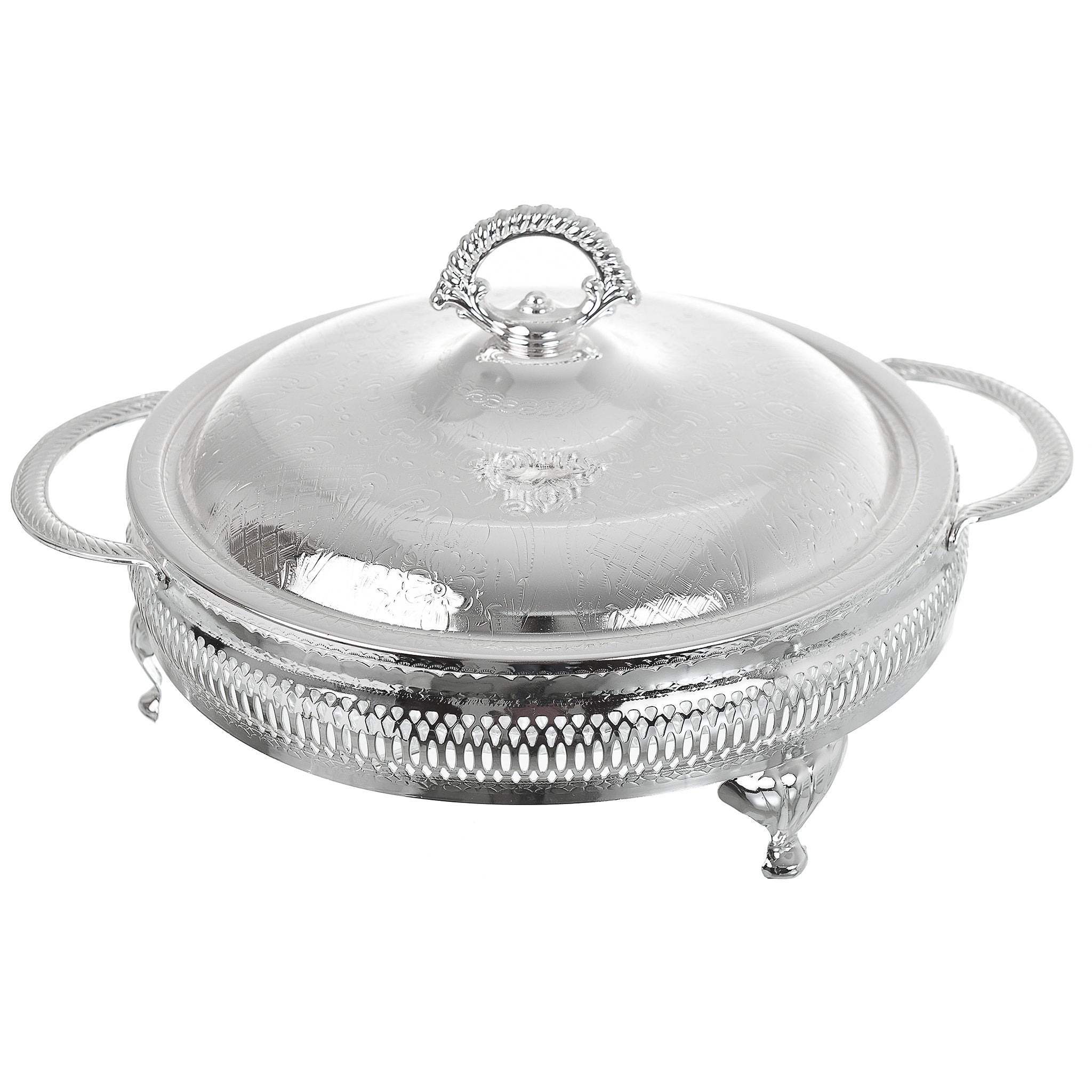 Queen Anne - Round Hors d'oeuvre 5 Parts with Silver Plated Cover - Silver Plated Metal & Glass - 25cm - 26000415