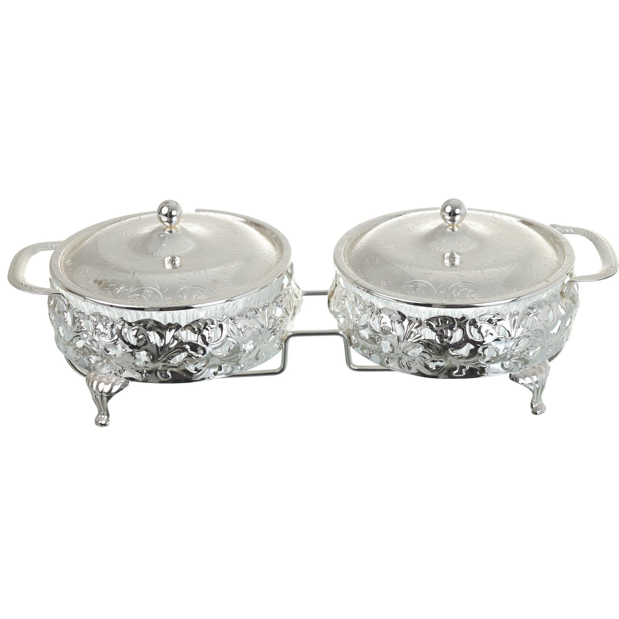 Queen Anne - Jam Bowl Set with Silver Plated Stand & Covers 2 Pieces - Silver Plated Metal & Glass - 26x12cm - 26000454