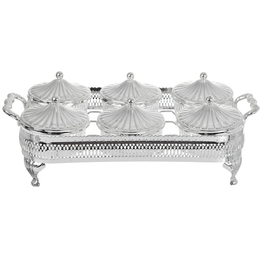 Queen Anne - Round Bowl Set with Silver Plated Stand 6 Pieces - Silver Plated Metal & Glass - 37.5x20.5cm - 26000337
