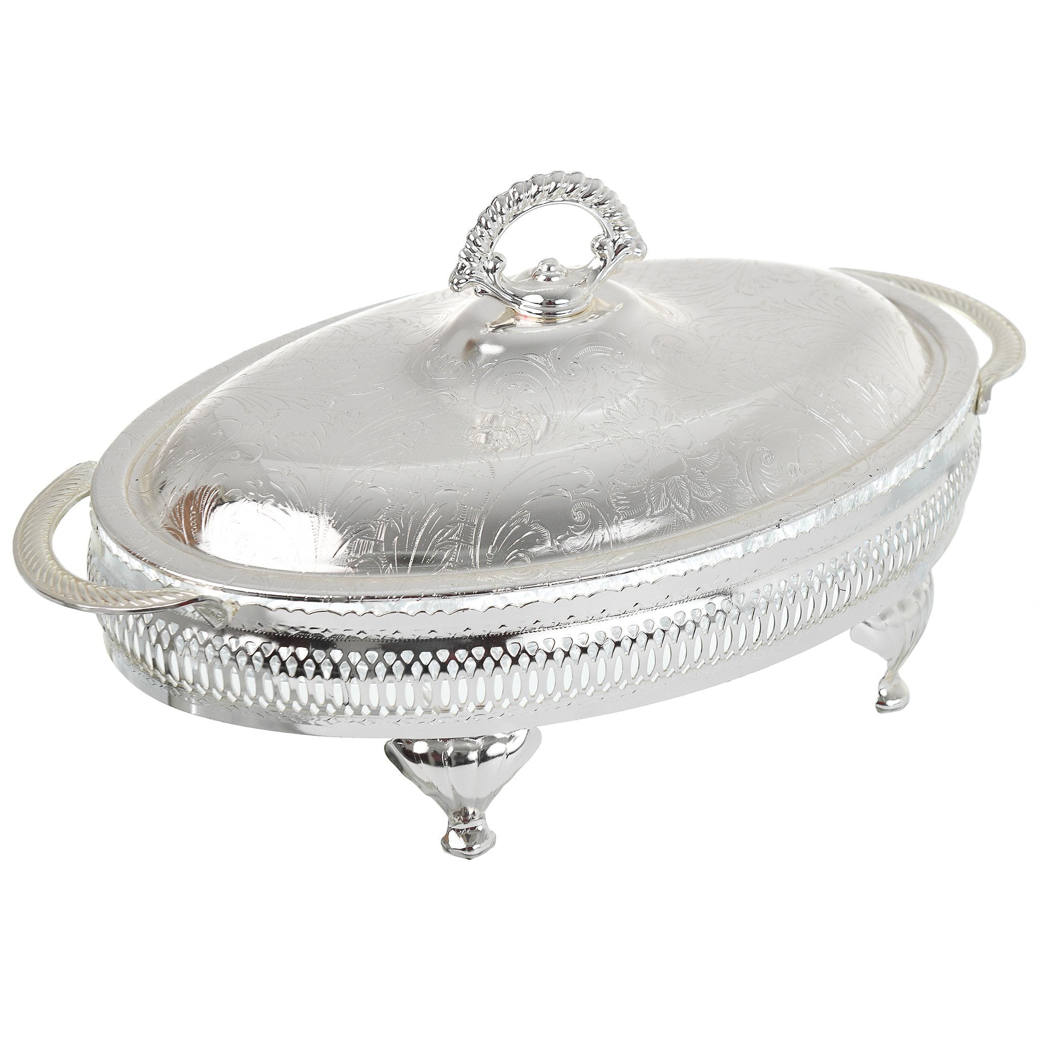 Queen Anne - Oval Hors d'oeuvre 4 Parts with Silver Plated Cover - Silver Plated Metal & Glass - 33x20cm - 26000417