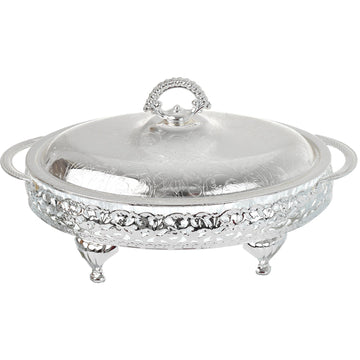 Queen Anne - Oval Hors d'oeuvre 4 Parts with Silver Plated Cover - Silver Plated Metal & Glass - 33x20cm - 26000418