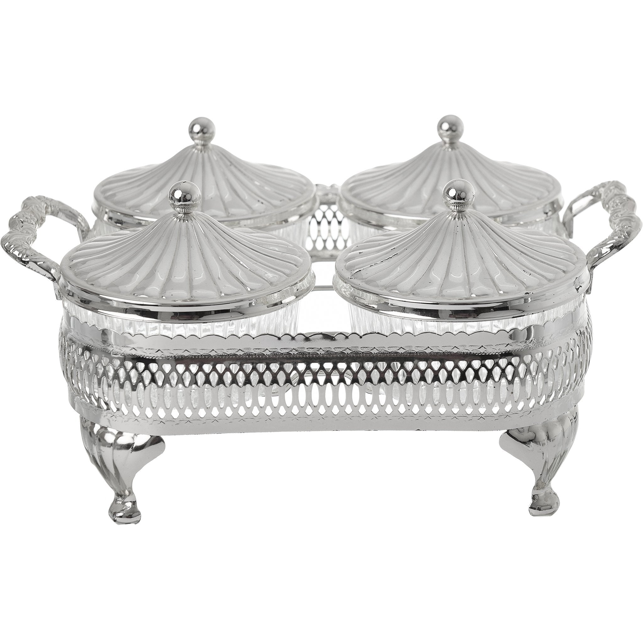 Queen Anne - Round Bowl Set with Silver Plated Stand 4 Pieces - Silver Plated Metal & Glass - 26x21cm - 26000399