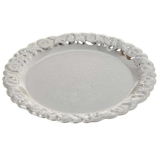 Queen Anne - Round Floral Edged Coaster with Stand 6 Pieces - Silver Plated Metal - 9.4cm - 26000209
