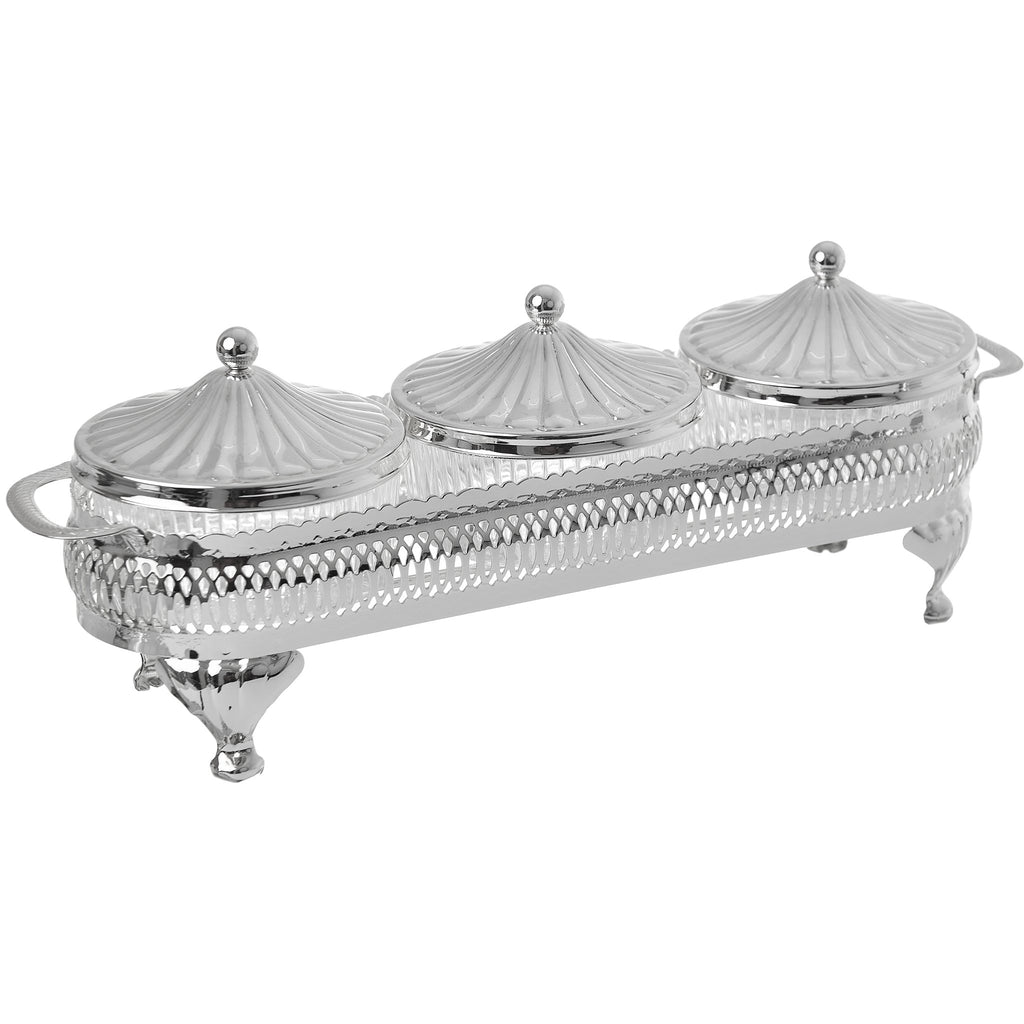 Queen Anne - Round Bowl Set with Silver Plated Stand 3 Pieces - Silver Plated Metal - 31.5x11cm - 26000398