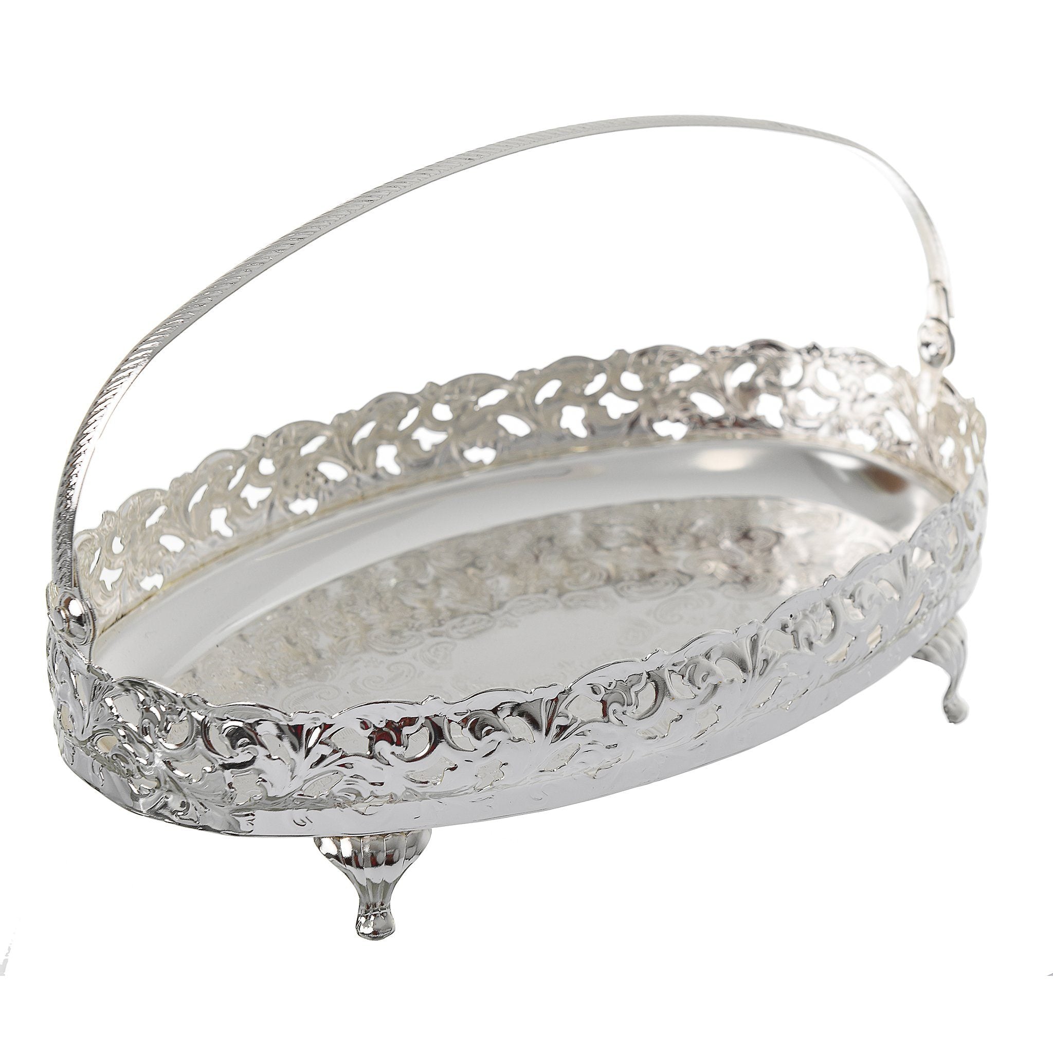 Queen Anne - Oval Tray with Swing Handle & Legs - Silver Plated Metal - 23x14.5cm