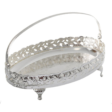 Queen Anne - Oval Tray with Swing Handle & Legs - Silver Plated Metal - 23x14.5cm - 26000370