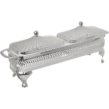 Queen Anne - Rectangular Bowl Set with Silver Plated Stand 2 Pieces - Silver Plated Metal & Glass - 29.5x9 cm - 26000424