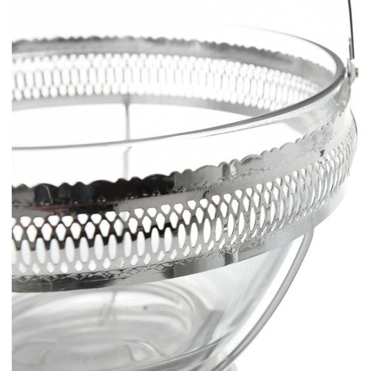 Queen Anne - Large Glass Fruit Bowl with Silver Plated Frame & Wavy Handle - Silver Plated Metal & Glass - 24.5x16.5cm - 26000301