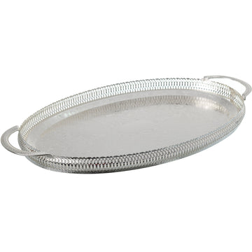 Queen Anne - Oval Tray with Handles - Silver Plated Metal - 44x22.5cm - 26000225