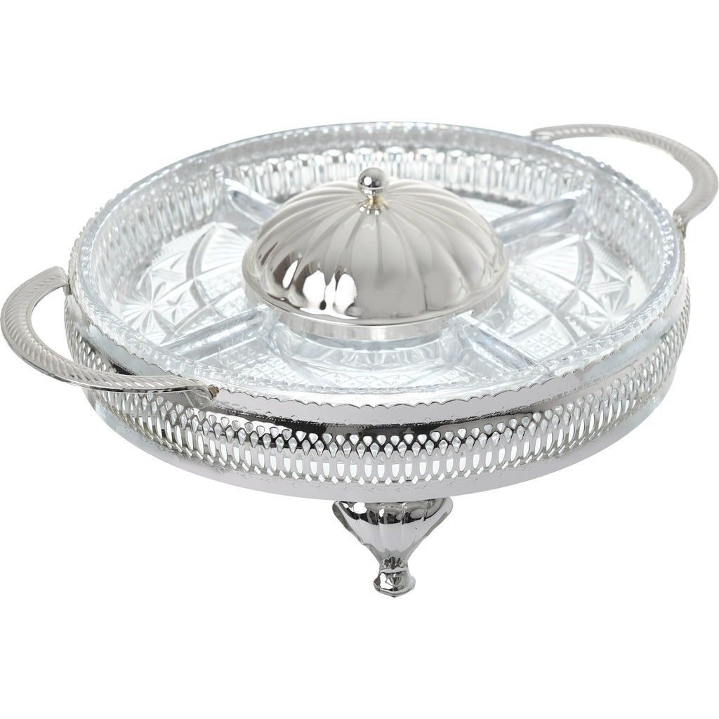 Queen Anne - Round Hors d'oeuvre 5 Parts with Silver Plated Center Cover - Silver Plated Metal & Glass - 25cm - 26000230