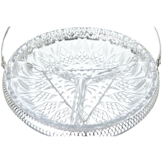 Queen Anne - Round Hors d'oeuvre 3 Parts with Swing Handle - Silver Plated Metal & Glass - 23cm - 26000439