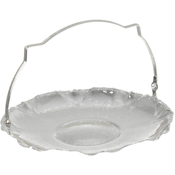 Queen Anne - Floral Edge Cake Plate with Swing Handle - Silver Plated Metal - 22.5cm - 26000448