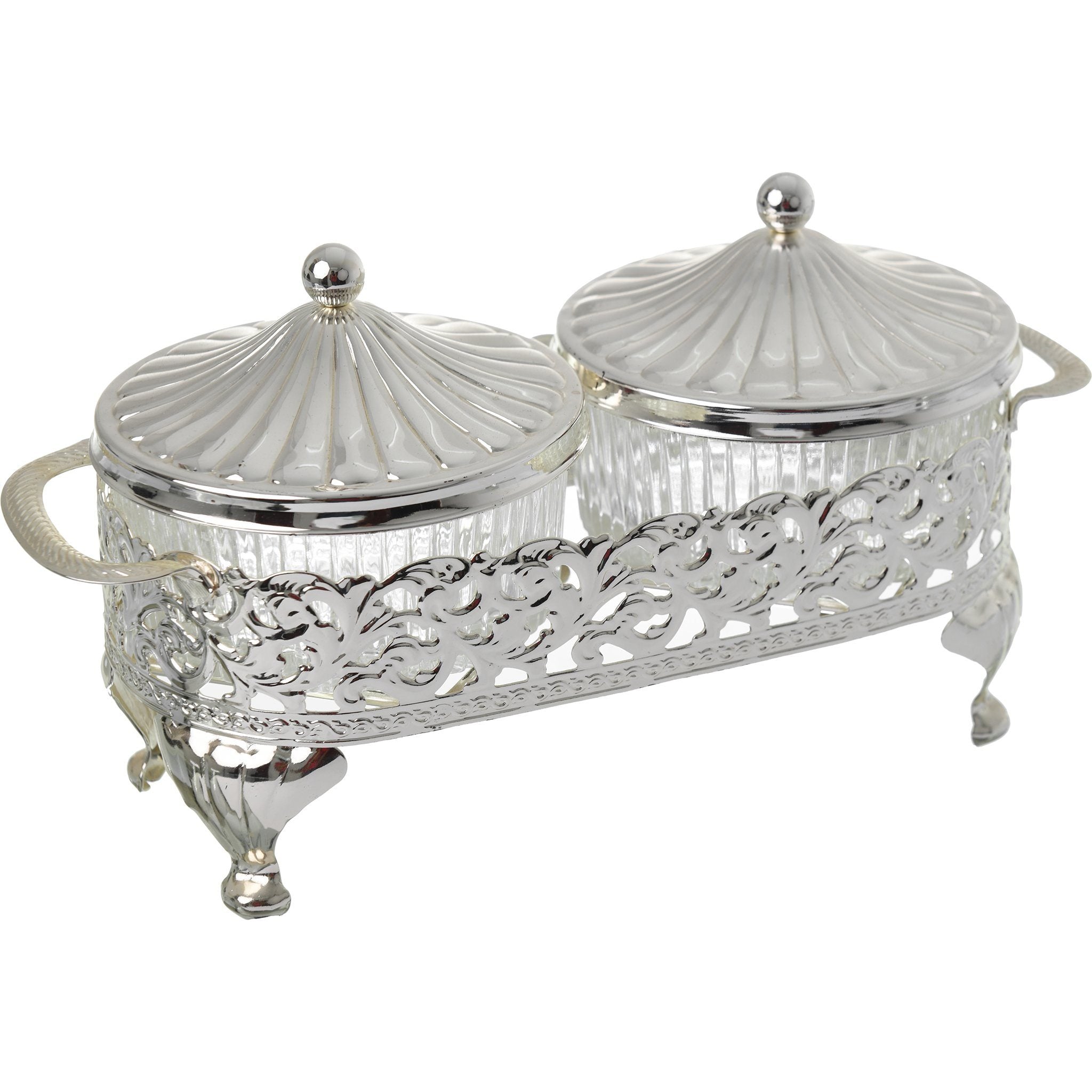 Queen Anne - Round Bowl Set with Silver Plated Stand 2 Pieces - Silver Plated Metal & Glass - 23x11cm - 26000329