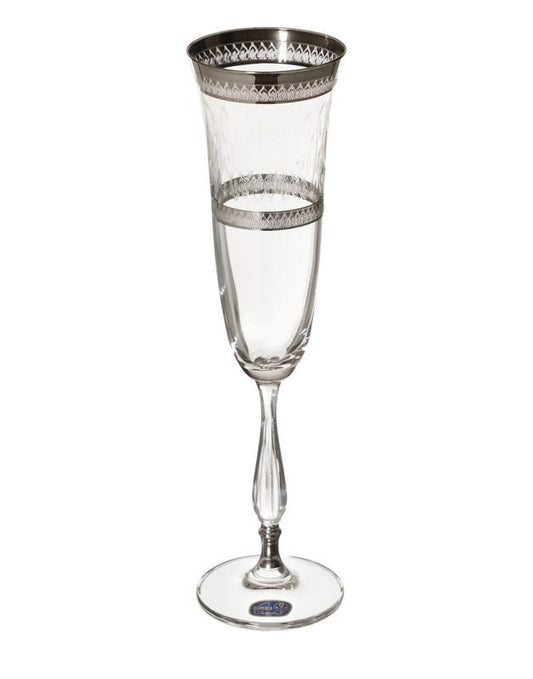 Bohemia Crystal - Flute Glass Set 6 Pieces - Silver - 150ml - 39000620