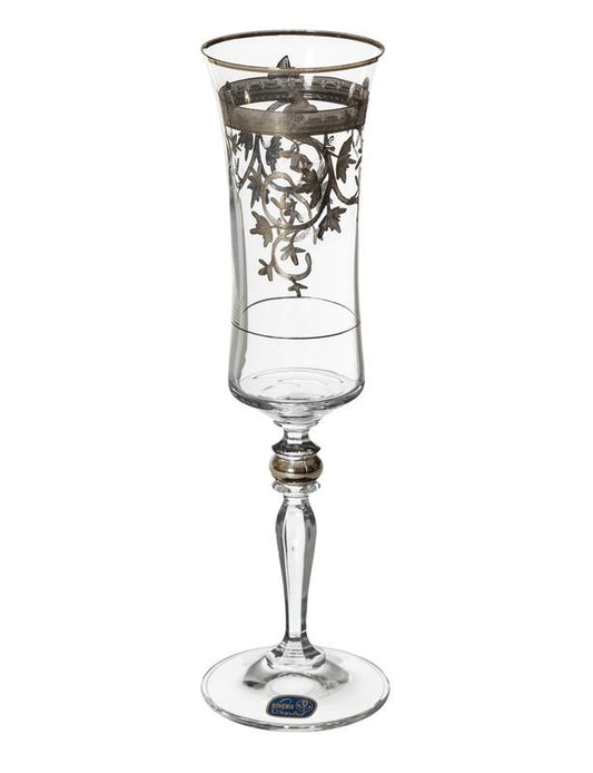 Bohemia Crystal Flute Glass Set 6 Pieces - Silver - 150ml - 39000614