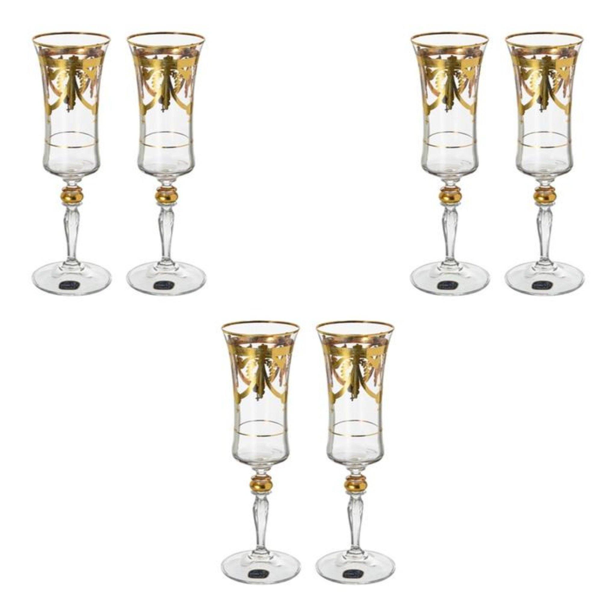 Bohemia Crystal Flute Glass Set 6 Pieces - Gold - 150ml - 39000619