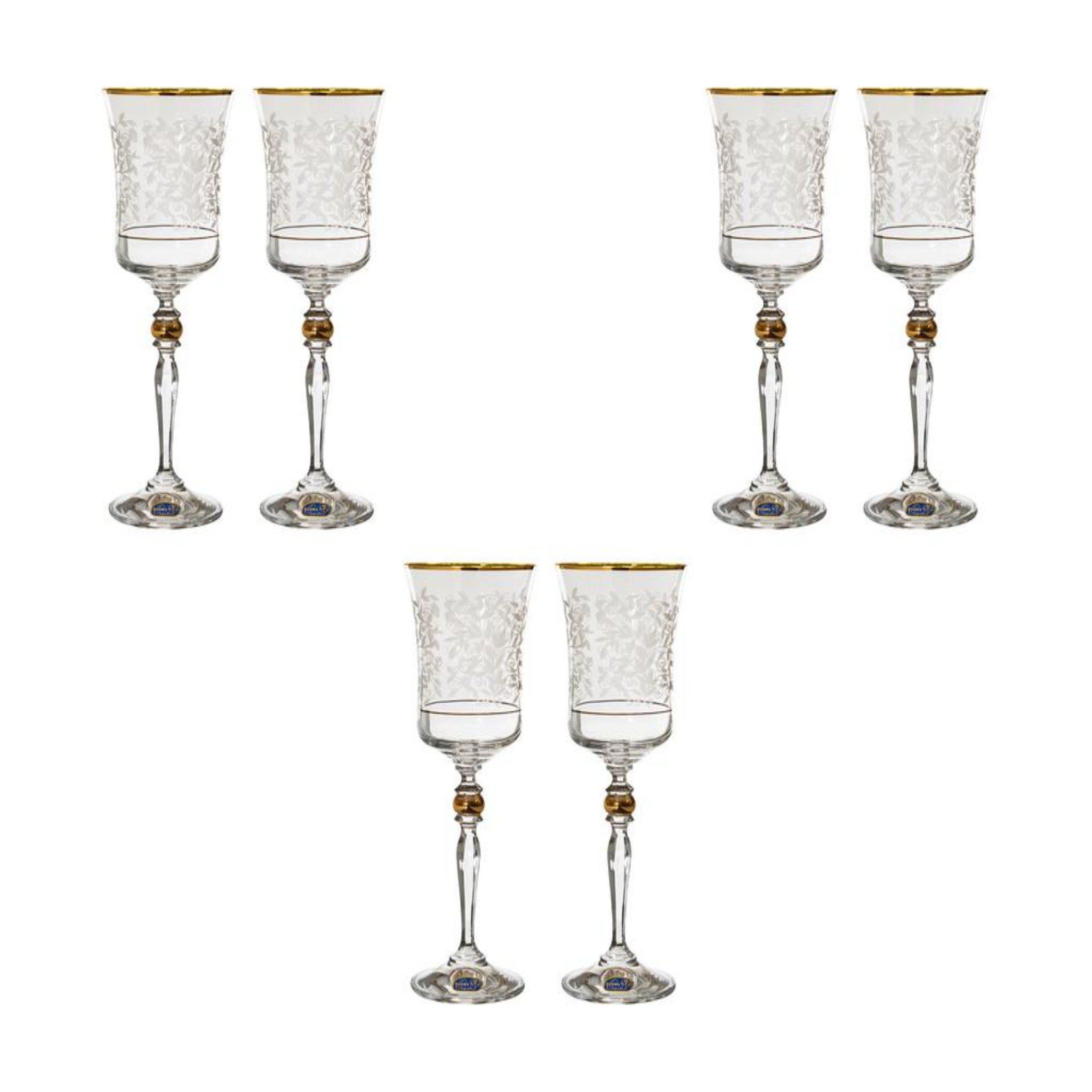 Bohemia Crystal - Goblet Glass Set 6 Pieces - Gold - 220ml - 39000611