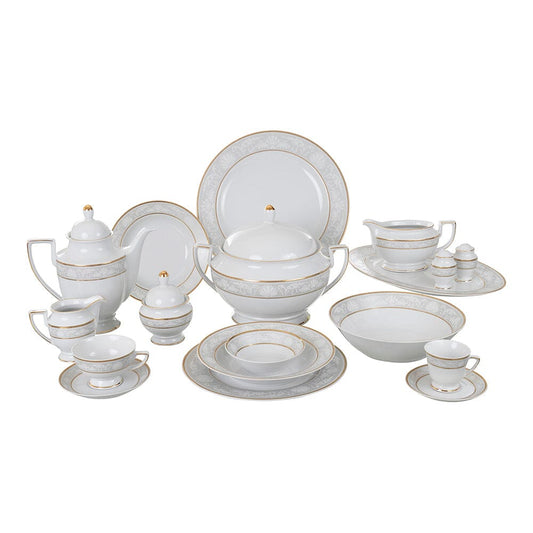 Falkenporzellan - Dinner Set 112 Pieces - Porcelain - Light Silver & Gold - 1300061