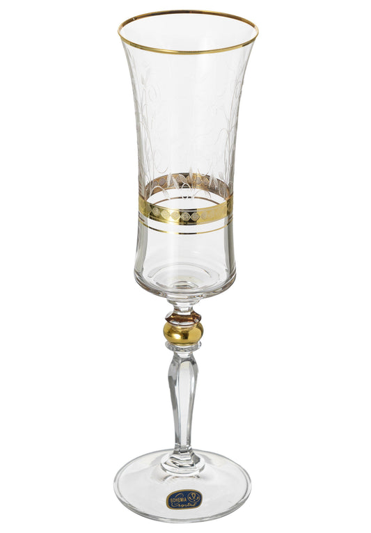 Bohemia Crystal - Flute Glass Set 6 Pieces - Gold - 150ml - 39000693