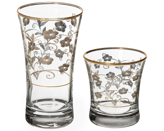 Pasabahce - Highball & Tumbler Glass Set 12 Pieces - Gold & Silver - 340ml & 250ml - 39000651