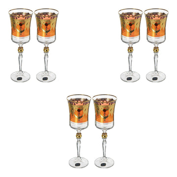 Bohemia Crystal - Goblet Glass Set 6 Pieces - Red & Gold - 220ml - 39000634