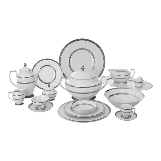 Falkenporzellan - Dinner Set 112 pieces - Porcelain - Silver & White - 130006