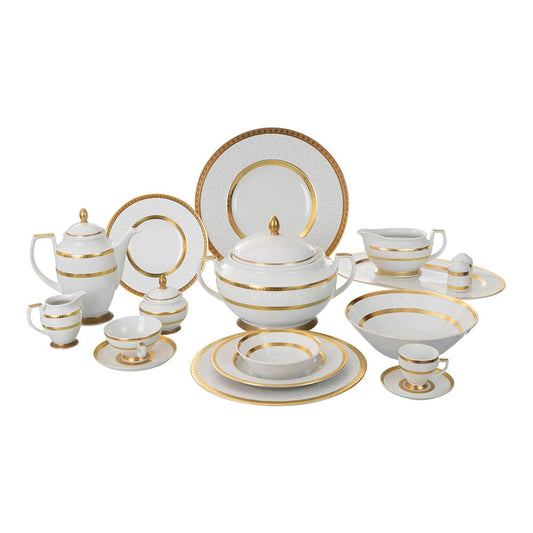 Falkenporzellan - Dinner Set 112 Pieces - Porcelain - White & Gold - 130005