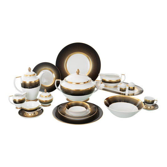Falkenporzellan - Dinner Set 112 Pieces - Porcelain - Black & Gold - 1300011