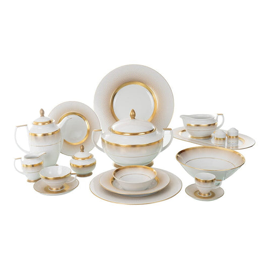 Falkenporzellan - Dinner Set 112 Pieces - Porcelain - White & Gold - 1300012