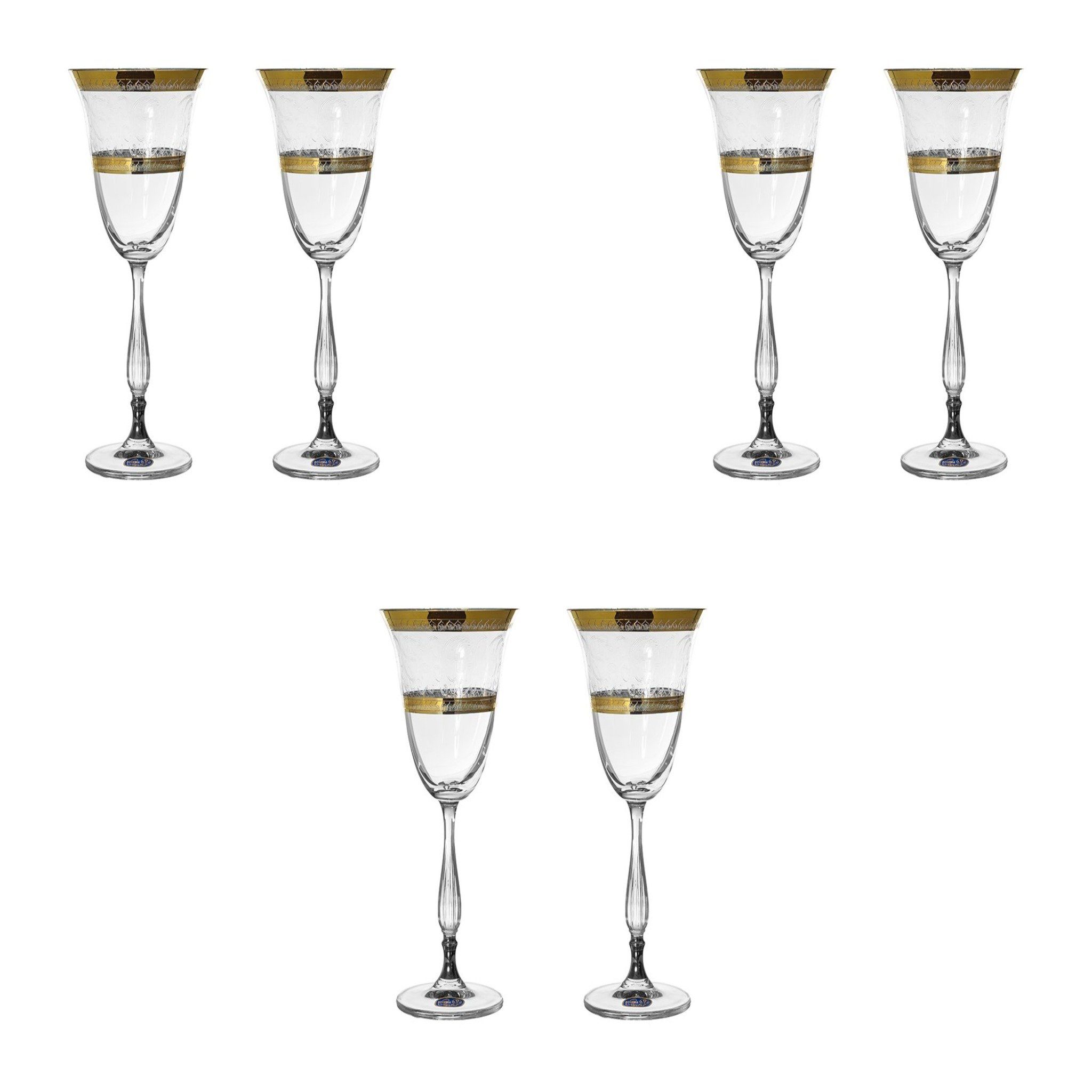 Bohemia Crystal - Goblet Glass Set 6 Pieces - Gold - 185ml - 39000605