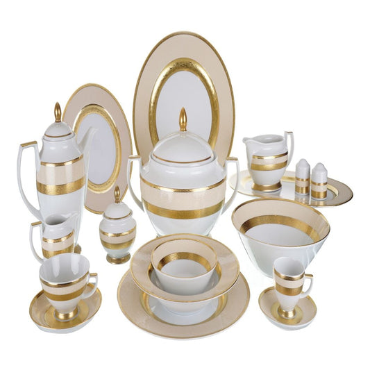 Falkenporzellan - Dinner Set 112 Pieces  - Porcelain - Cream & Gold - 13000327