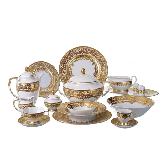 Falkenporzellan - Dinner Set 112 Pieces - Porcelain - Cream & Gold - 1300010