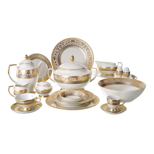 Falkenporzellan - Dinner Set 112 pieces - Porcelain - Silver & Gold - 1300073