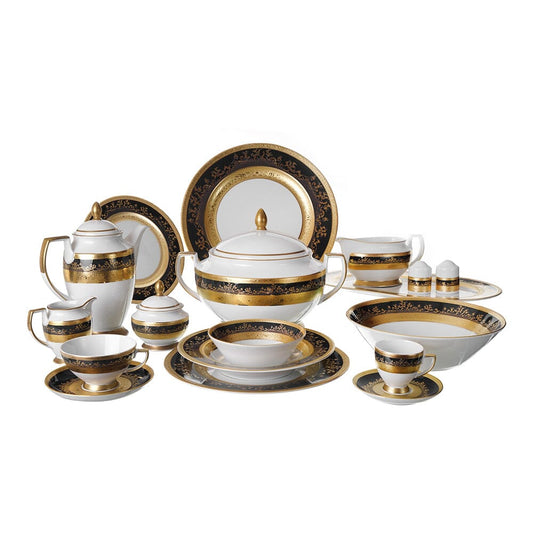 Falkenporzellan - Dinner Set 112 Pieces  - Porcelain - Black & Gold - 13000310