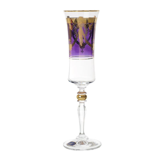 Bohemia Crystal - Flute Glass Set 6 Pieces - Gold & Purple - 150ml - 39000629