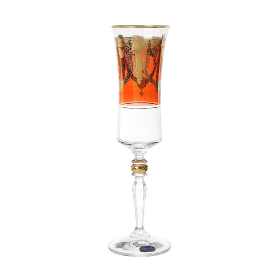 Bohemia Crystal - Flute Glass Set 6 Pieces - Gold & Red - 150ml - 39000702