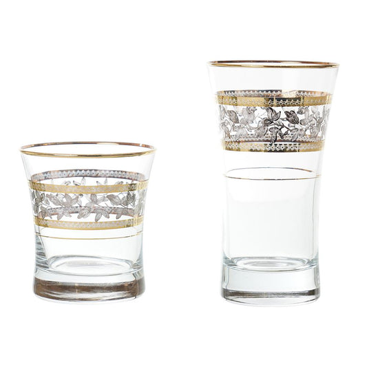اشتري الآن Pasabahce - Highball & Tumbler Glass Set 12 Pieces - Gold & Silver - 340ml & 250ml -39000625