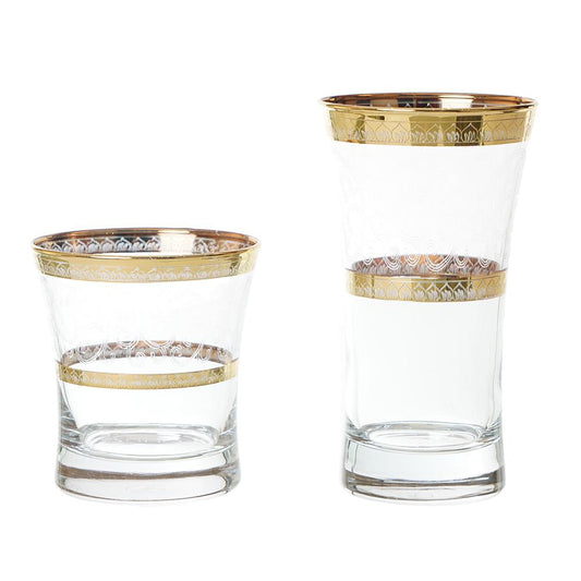 Pasabahce - Highball & Tumbler Glass Set 12 Pieces - Gold - 340ml & 250ml - 39000613