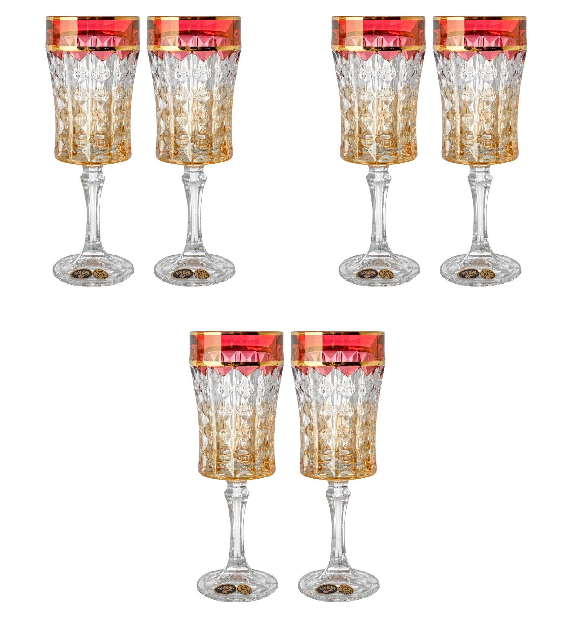 Bohemia Crystal - Goblet Glass Set 6 Pieces - Gold & Red - 200ml - 2700010507