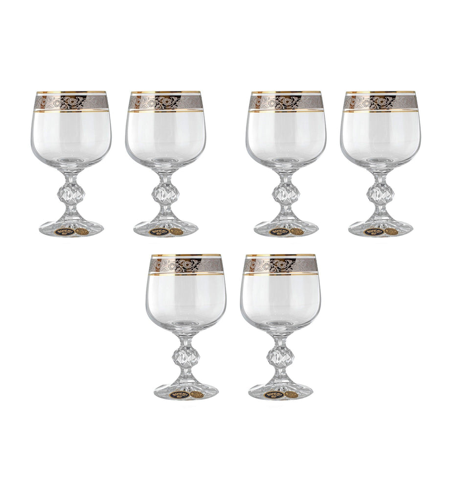 Bohemia Crystal - Goblet Glass Set 6 Pieces - Gold & Silver - 230ml - 2700010515